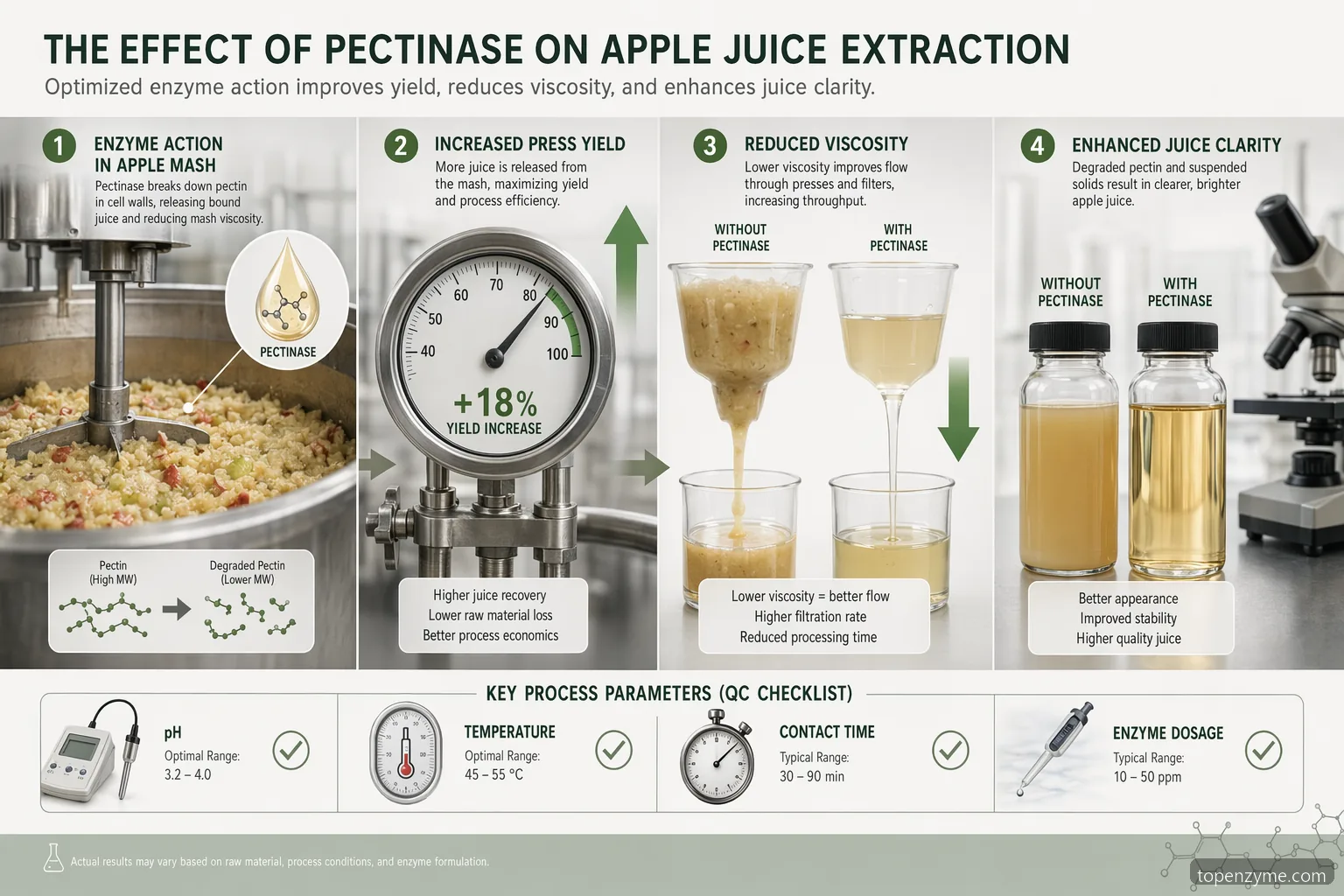 effect of pectinase on apple juice extraction formulation guide with yield, viscosity, clarity, and process controls